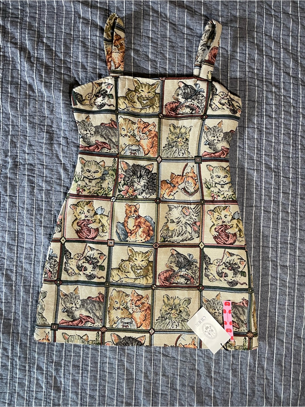 Cider Cream Sleeveless Mini Dress with Multicolor Cat Quilt Print NWT